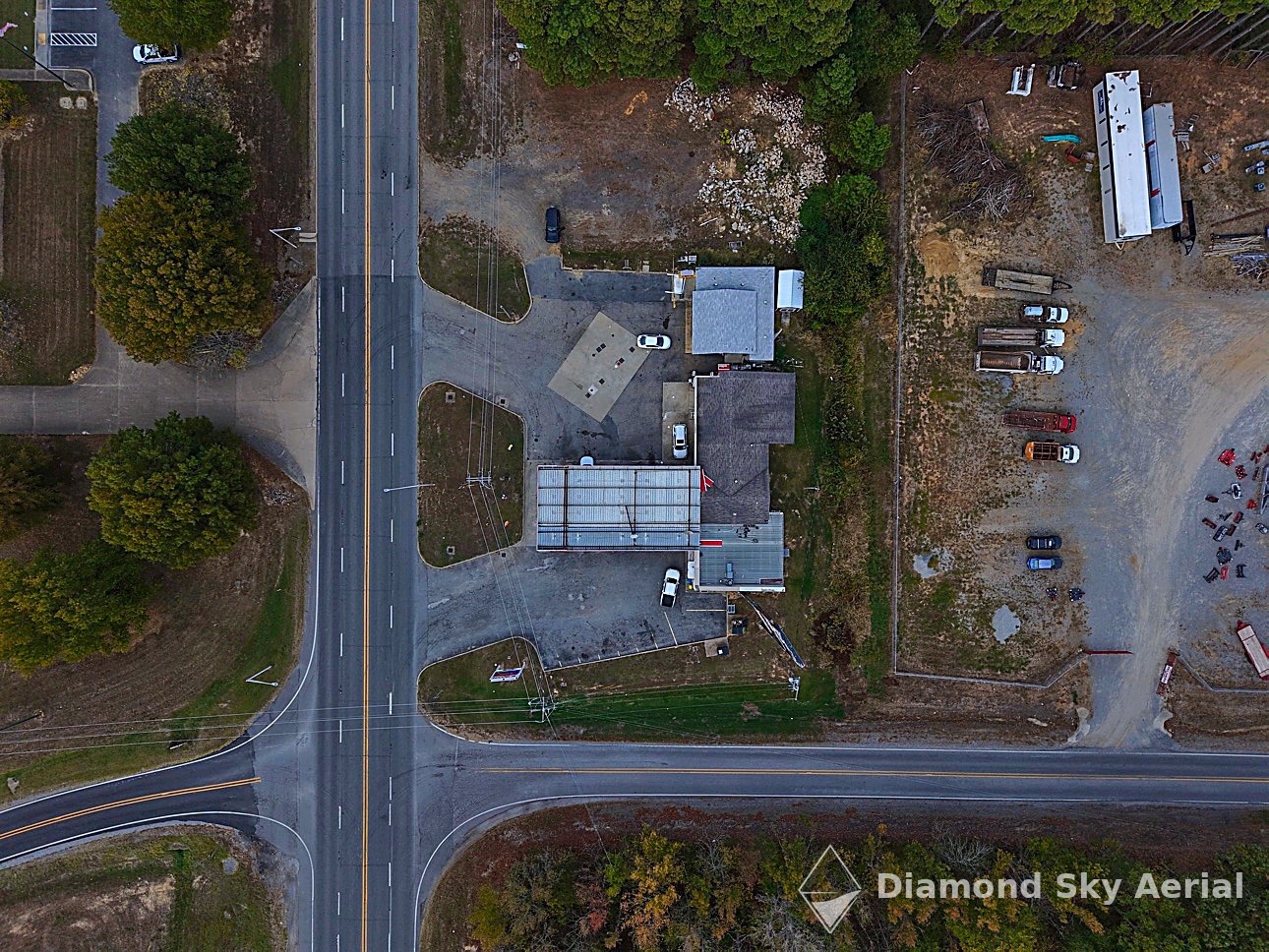 Top-down aerial view of a commercial site